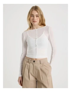 Double Layer Sheer Long Sleeve Tee in Snow White