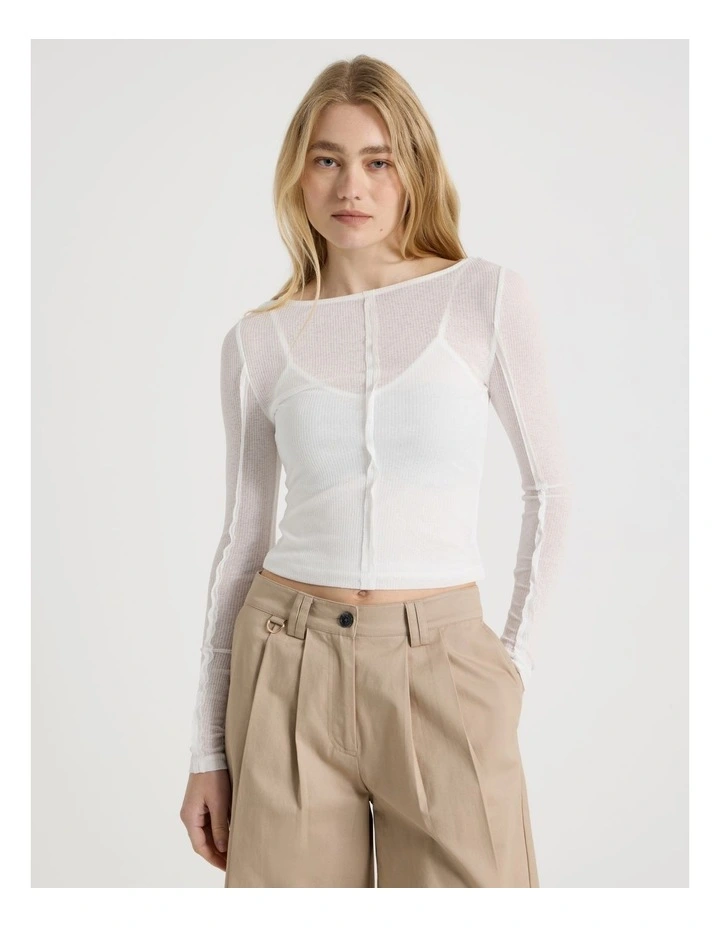 Double Layer Sheer Long Sleeve Tee in Snow White image 1