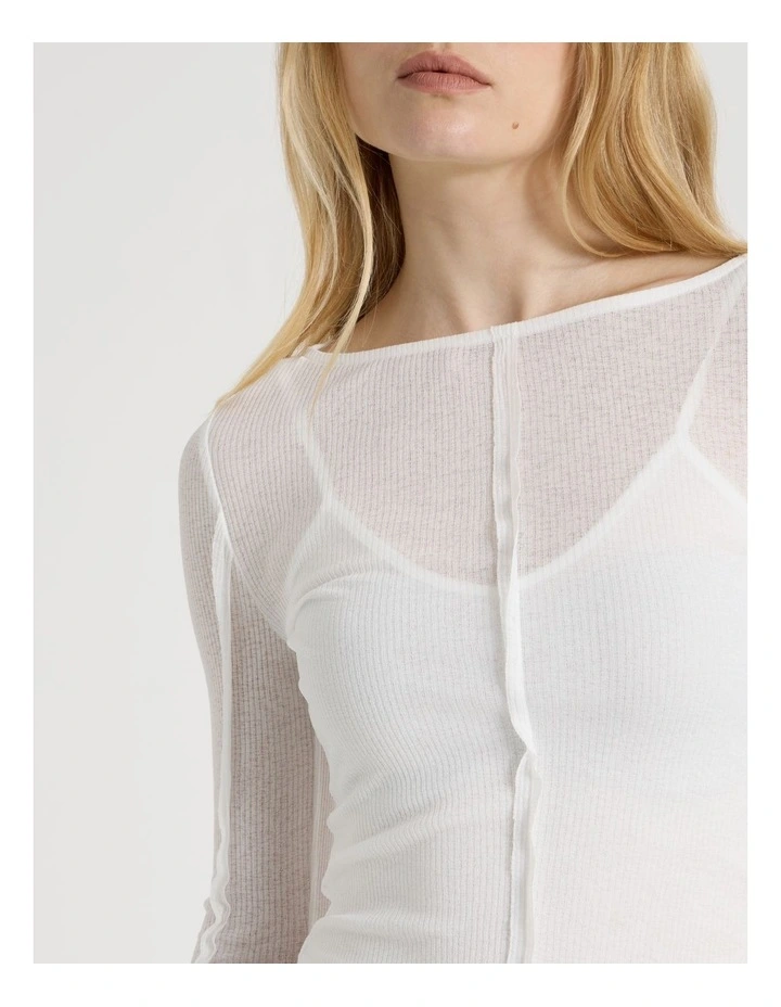 Double Layer Sheer Long Sleeve Tee in Snow White image 3
