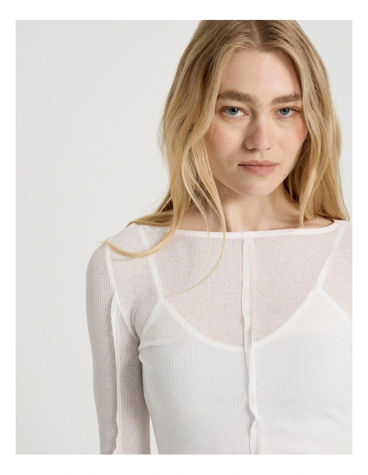 Double Layer Sheer Long Sleeve Tee in Snow White image 4