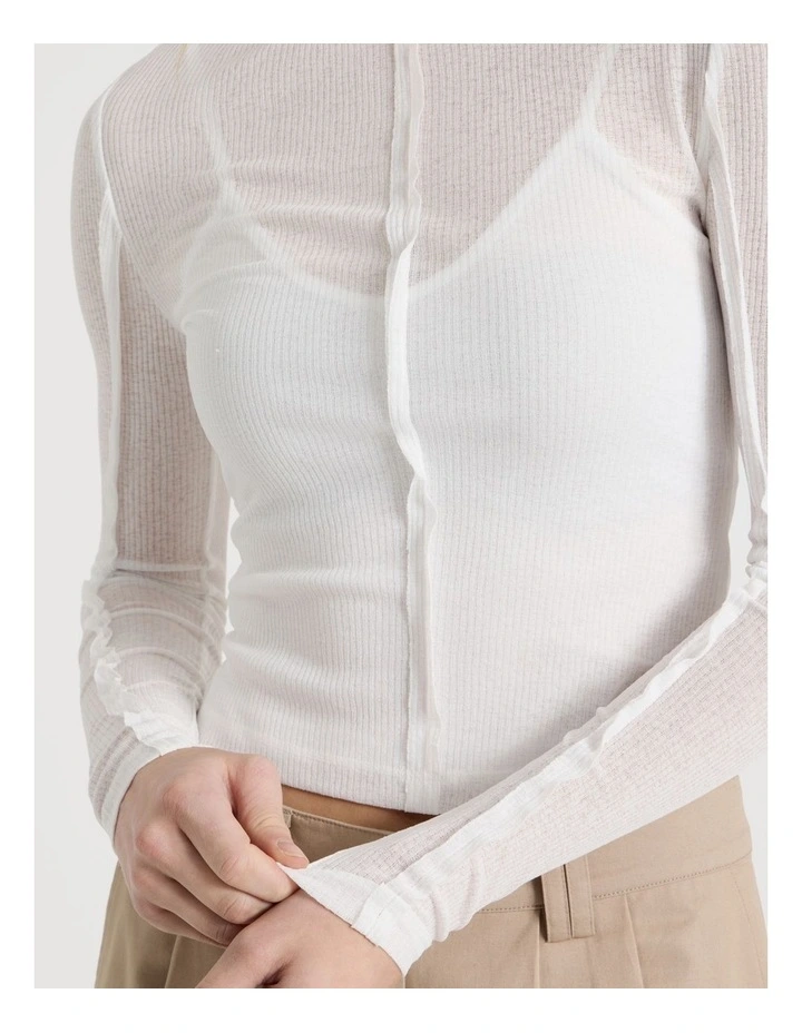 Double Layer Sheer Long Sleeve Tee in Snow White image 5