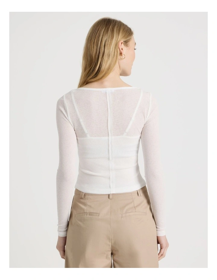 Double Layer Sheer Long Sleeve Tee in Snow White image 6