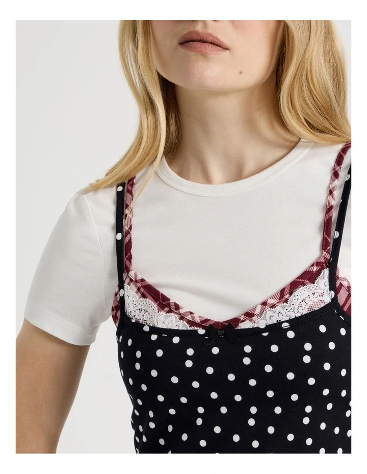 Triple Layered Tee in White, Red Check, and Black and White Spot image 3