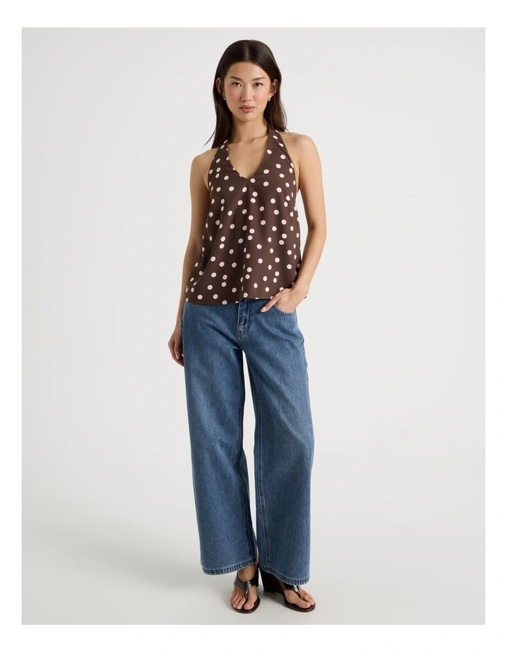 Sleeveless Halter Top in Brown and Pink Spot image 3