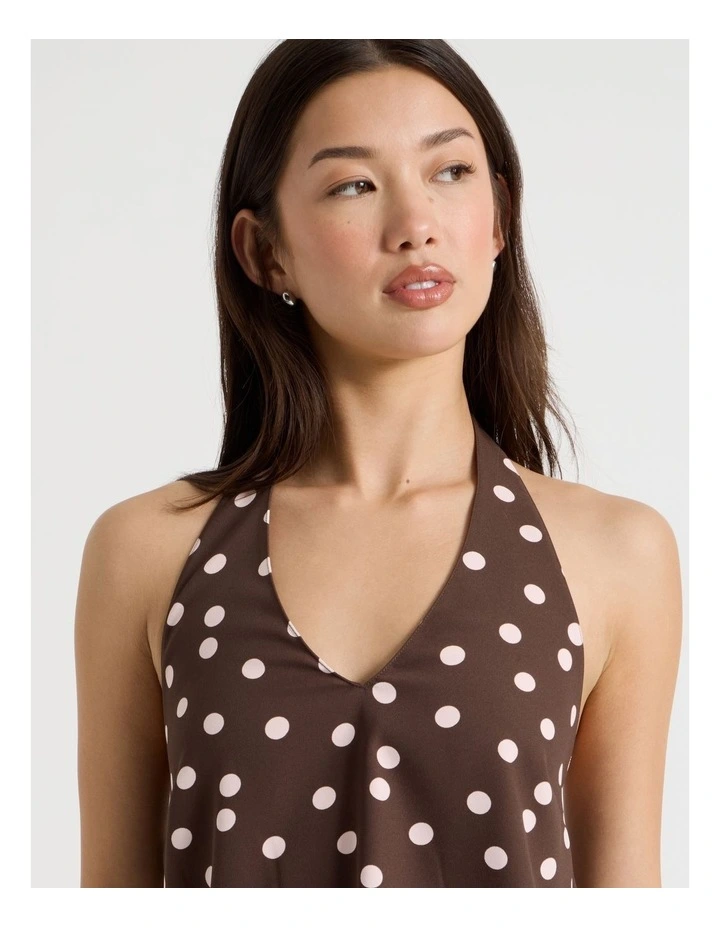 Sleeveless Halter Top in Brown and Pink Spot image 4