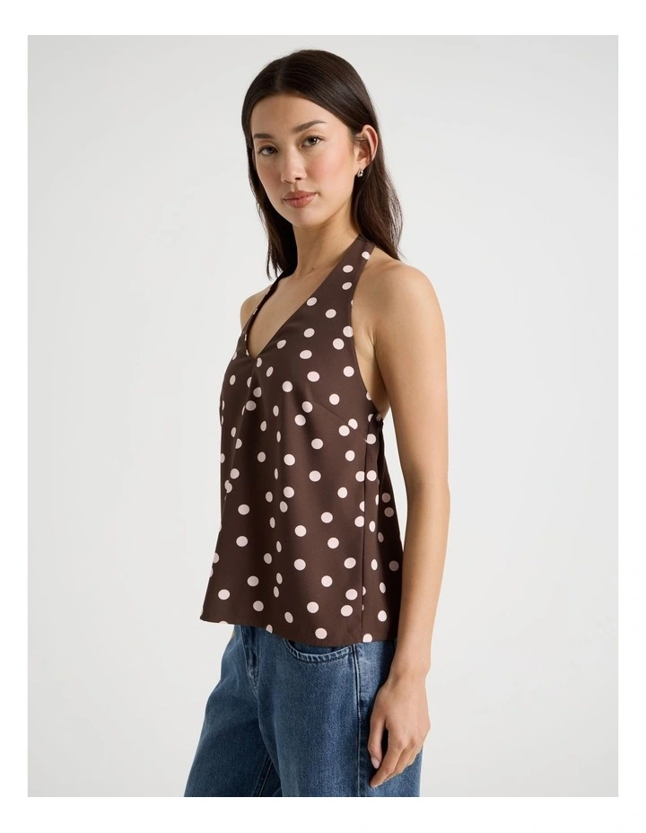 Sleeveless Halter Top in Brown and Pink Spot image 5