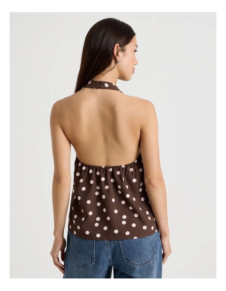 Sleeveless Halter Top in Brown and Pink Spot image 6