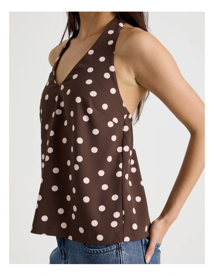 Sleeveless Halter Top in Brown and Pink Spot image 7
