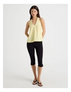 Sleeveless Halter Top in Yellow and White Spot