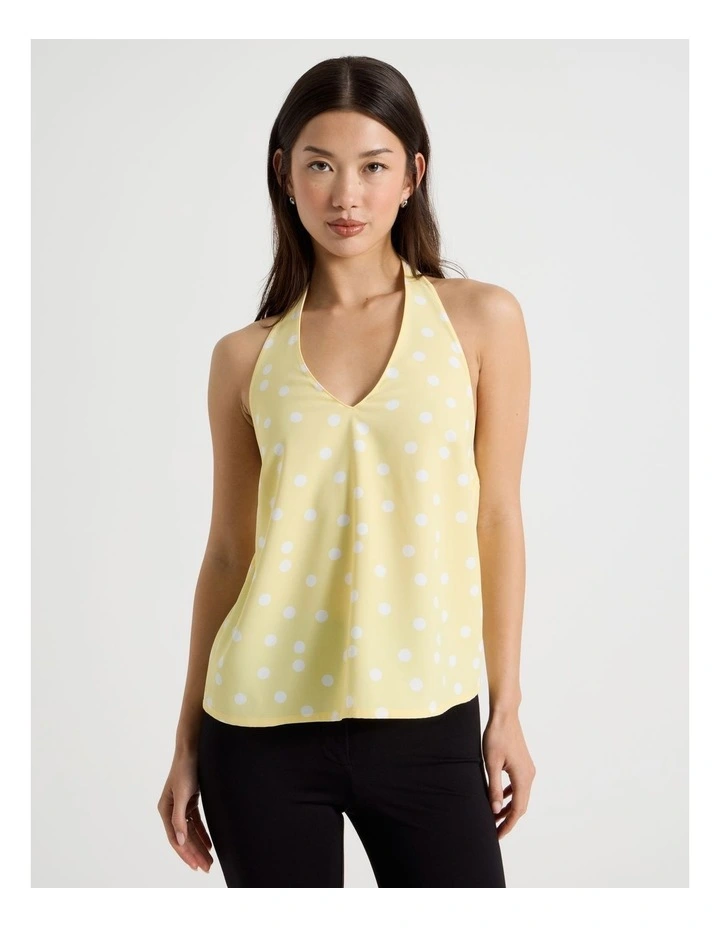 Sleeveless Halter Top in Yellow and White Spot image 2