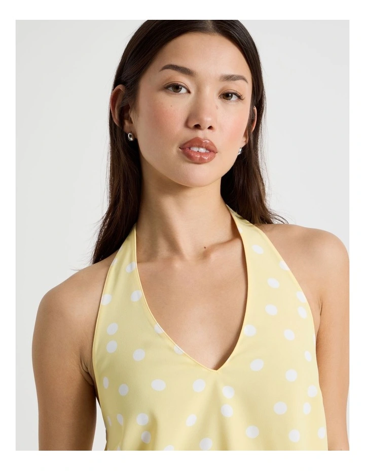 Sleeveless Halter Top in Yellow and White Spot image 3
