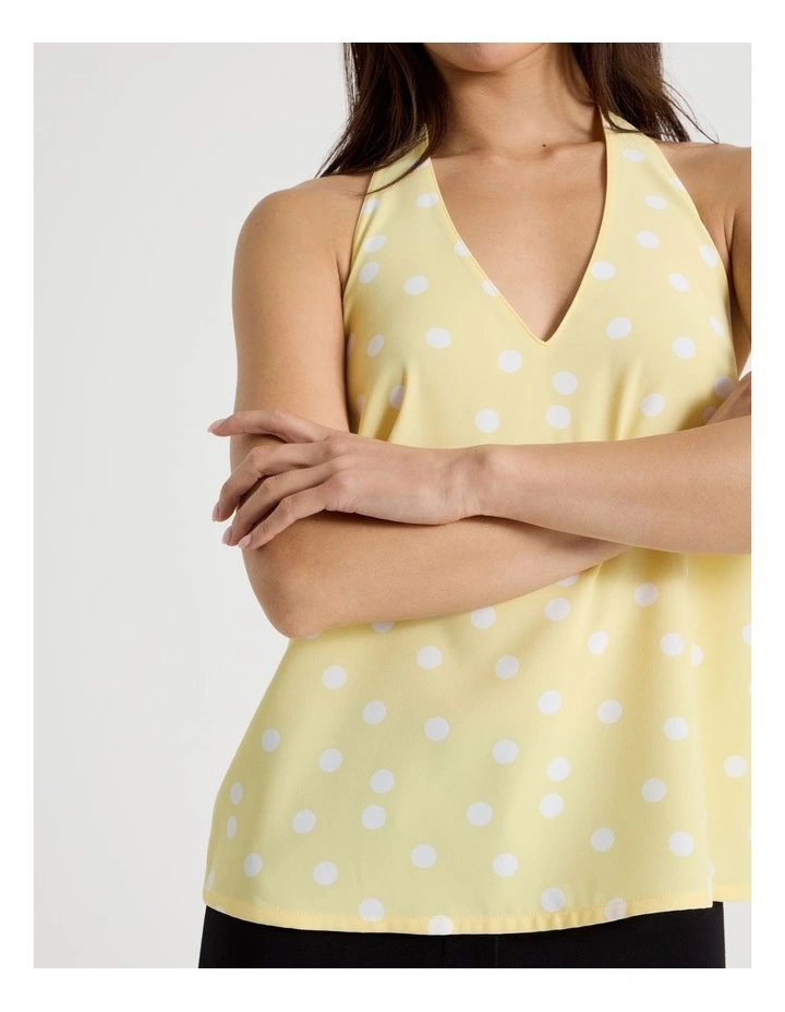 Sleeveless Halter Top in Yellow and White Spot image 5