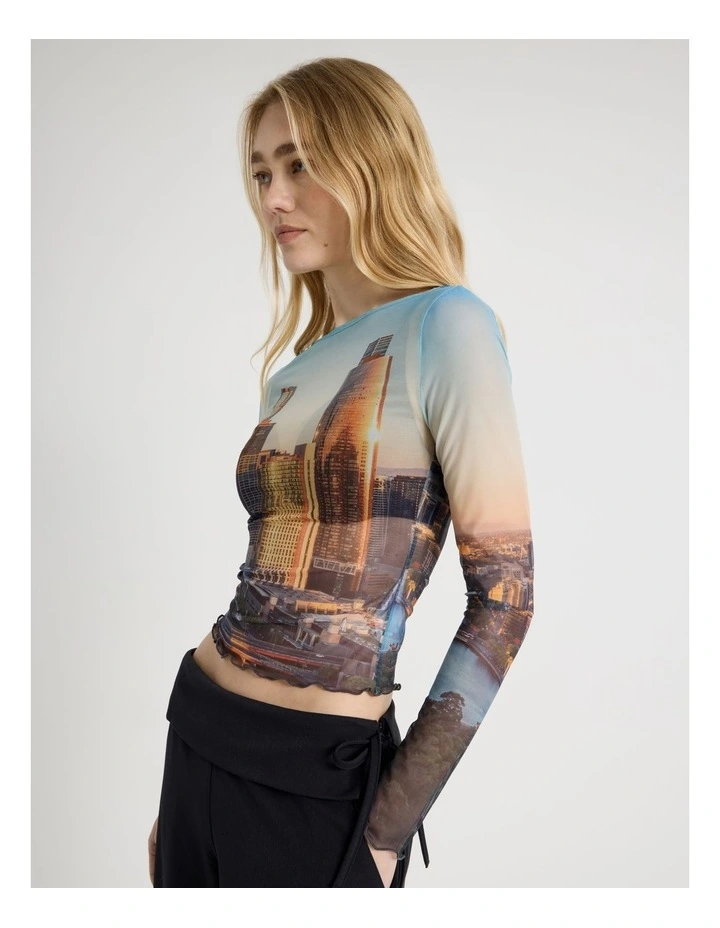 Mesh Long Sleeve Tee in City Print image 3