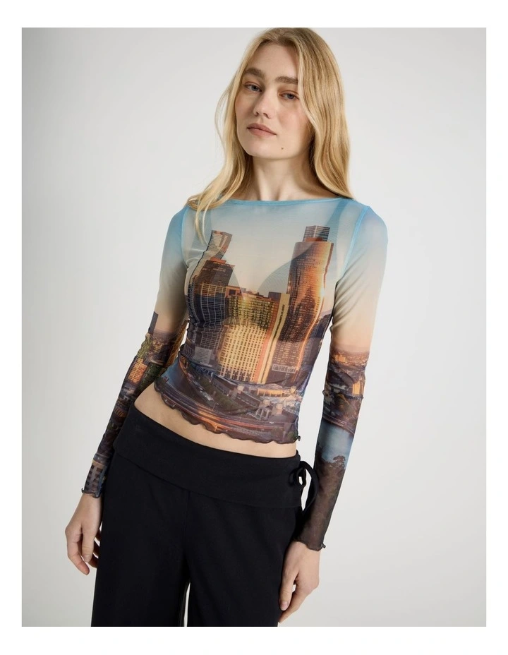 Mesh Long Sleeve Tee in City Print image 5