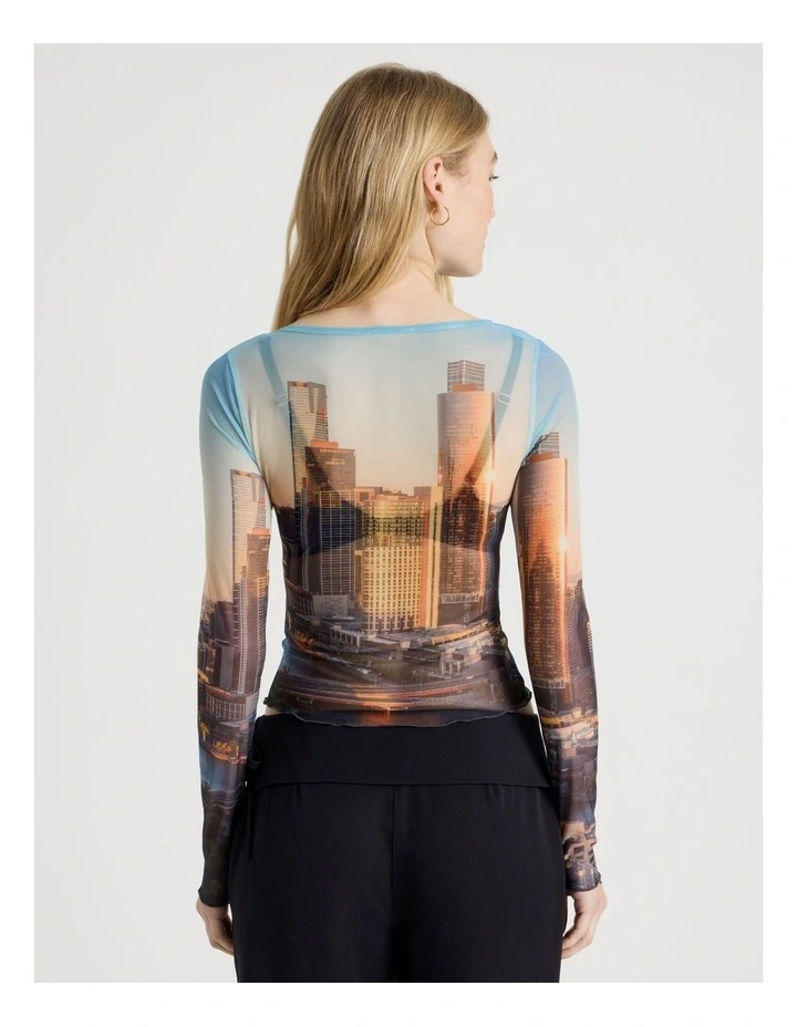 Mesh Long Sleeve Tee in City Print image 6