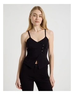Asymmetric Singlet Vest in Jet Black