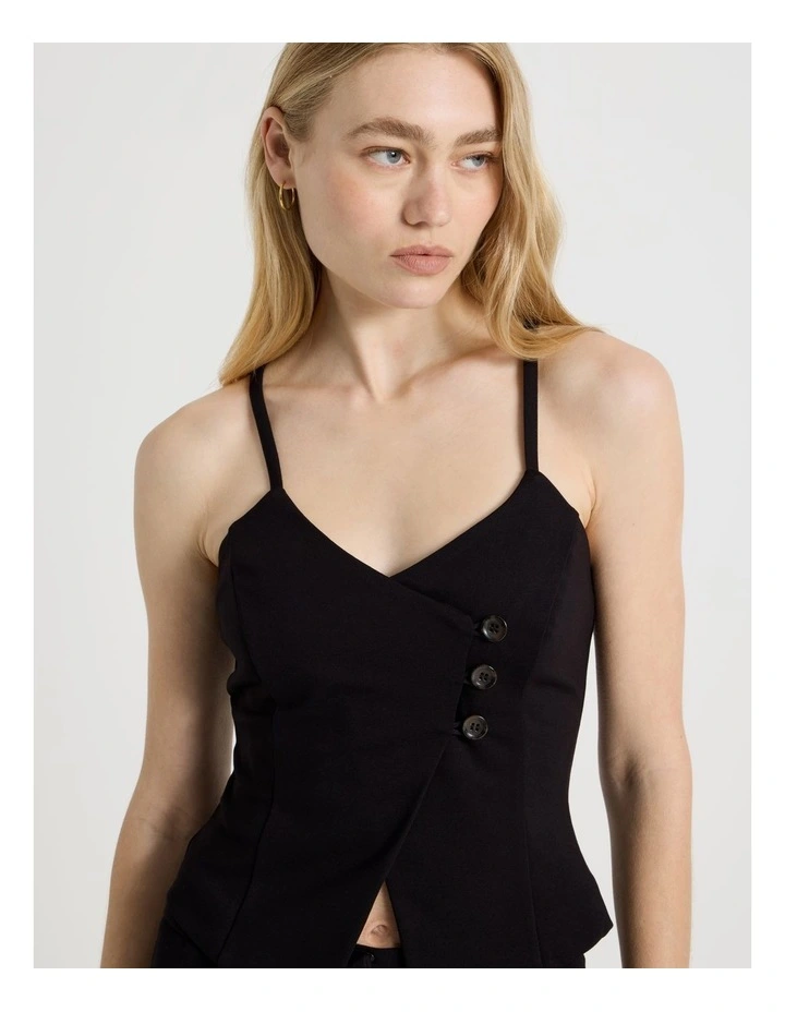 Asymmetric Singlet Vest in Jet Black image 3