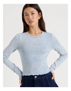 Washed Long Sleeve Rib Tee in Blue
