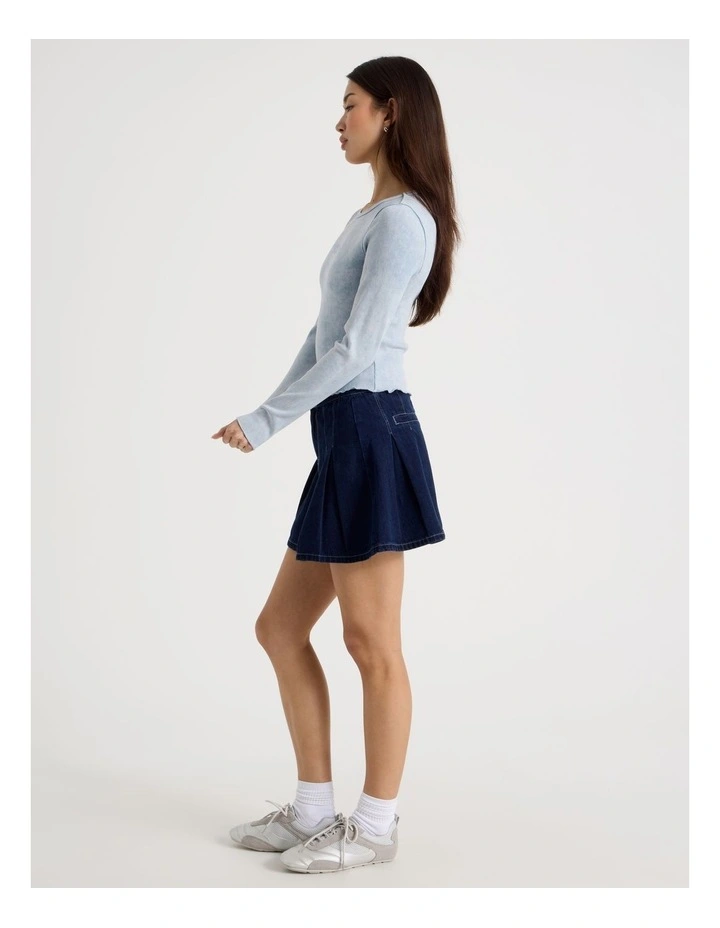 Washed Long Sleeve Rib Tee in Blue image 2