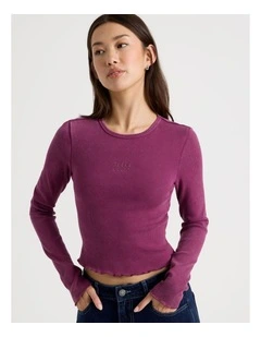 Washed Long Sleeve Rib Tee in Prune