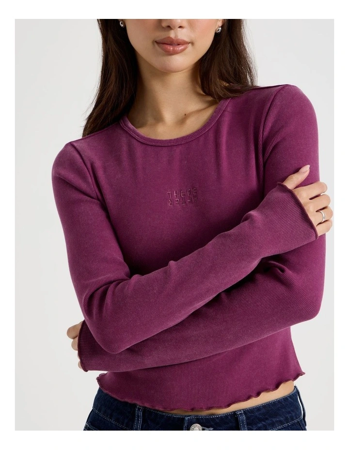 Washed Long Sleeve Rib Tee in Prune image 2