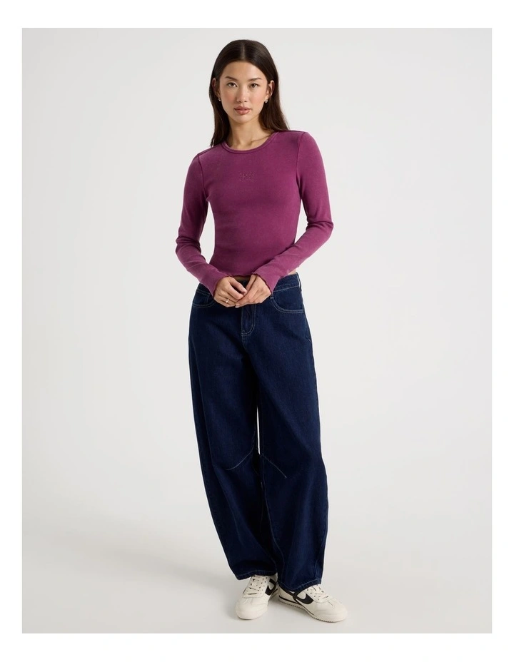 Washed Long Sleeve Rib Tee in Prune image 3