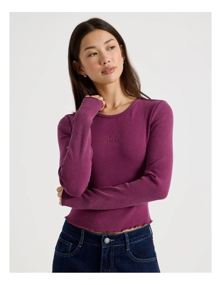 Washed Long Sleeve Rib Tee in Prune image 4