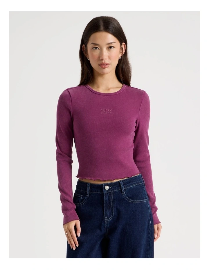 Washed Long Sleeve Rib Tee in Prune image 5