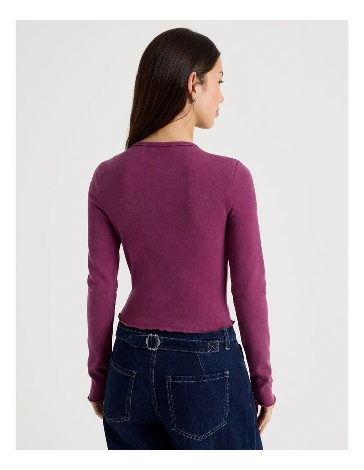 Washed Long Sleeve Rib Tee in Prune image 6