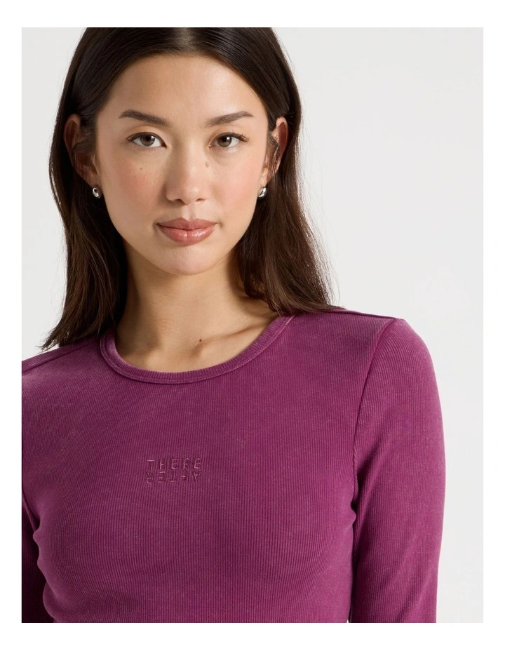 Washed Long Sleeve Rib Tee in Prune image 7