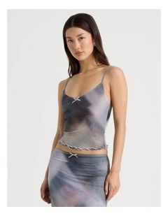 Mesh Camisole in Check Print