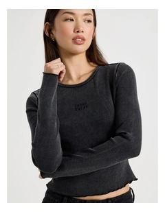 Washed Long Sleeve Rib Tee in Jet Black