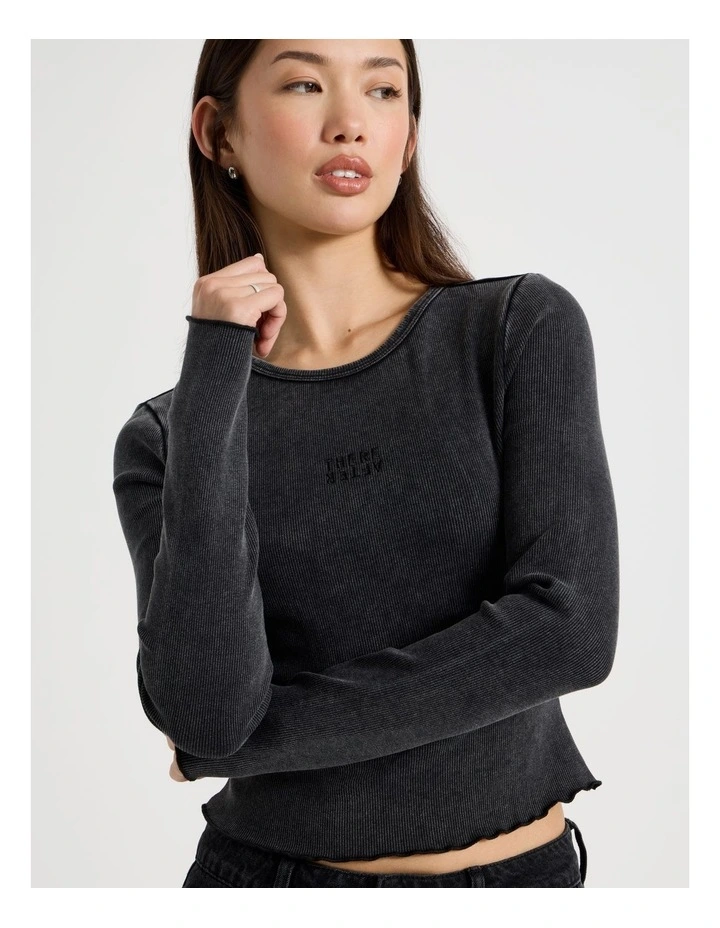 Washed Long Sleeve Rib Tee in Jet Black image 1