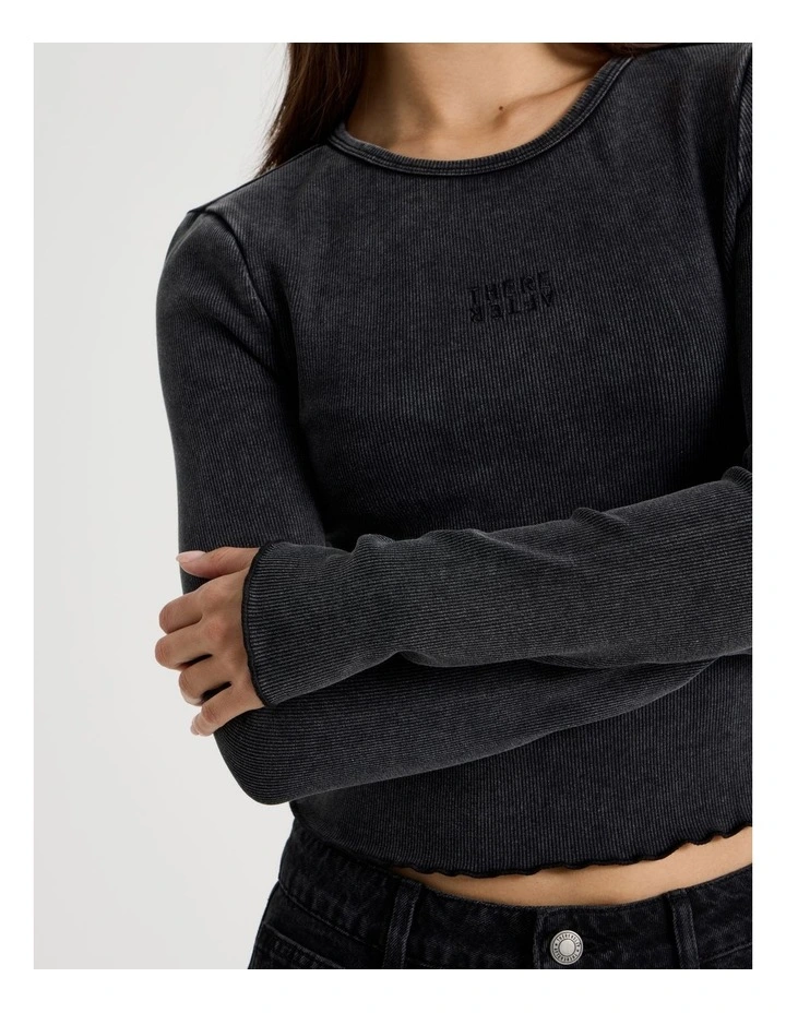 Washed Long Sleeve Rib Tee in Jet Black image 3