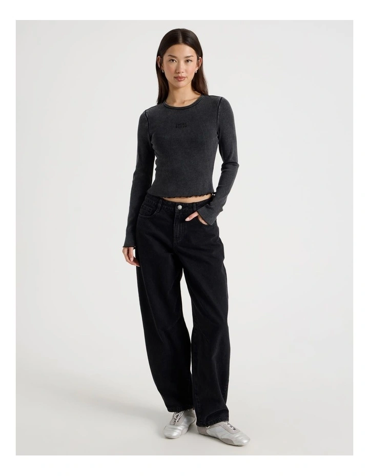 Washed Long Sleeve Rib Tee in Jet Black image 4