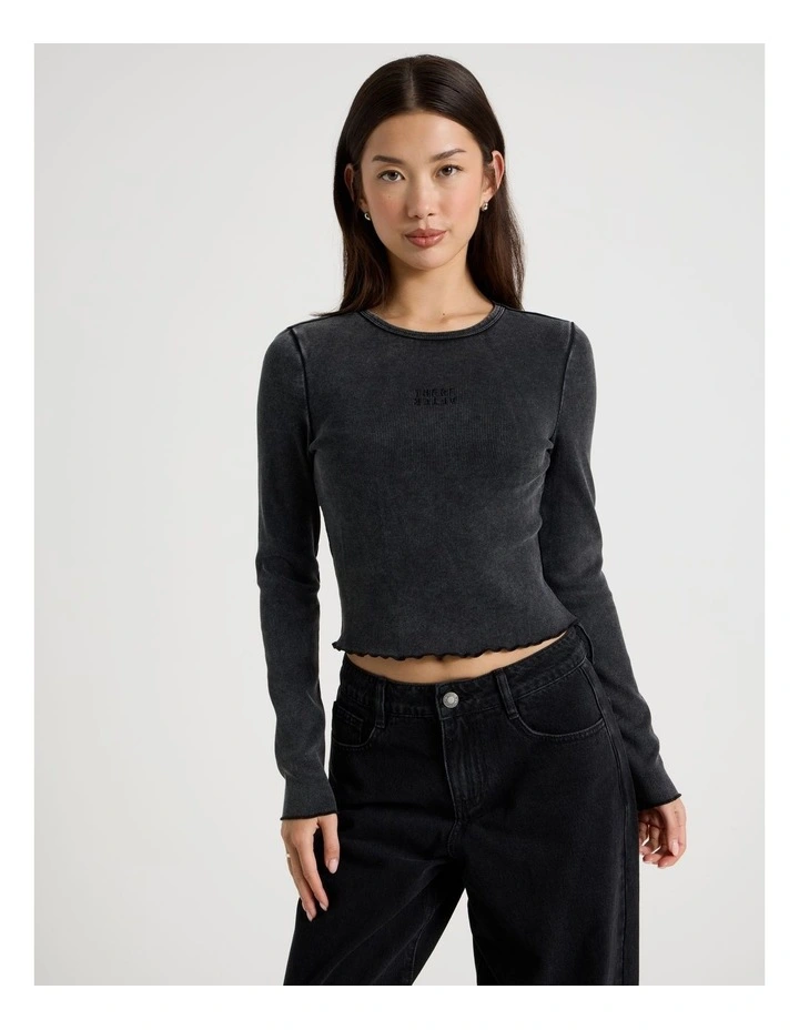 Washed Long Sleeve Rib Tee in Jet Black image 5