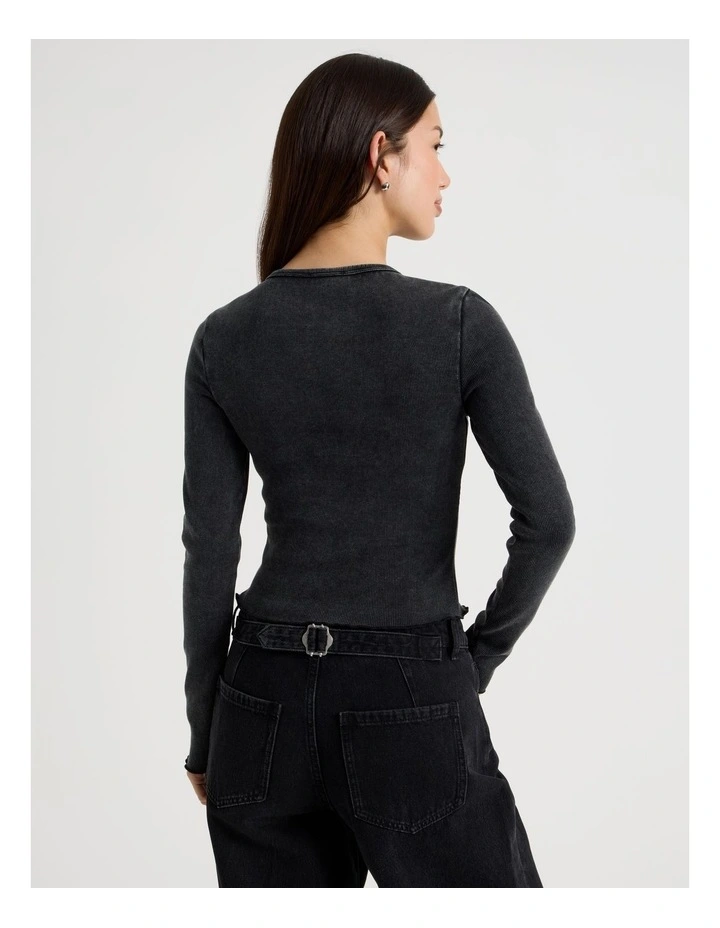 Washed Long Sleeve Rib Tee in Jet Black image 6