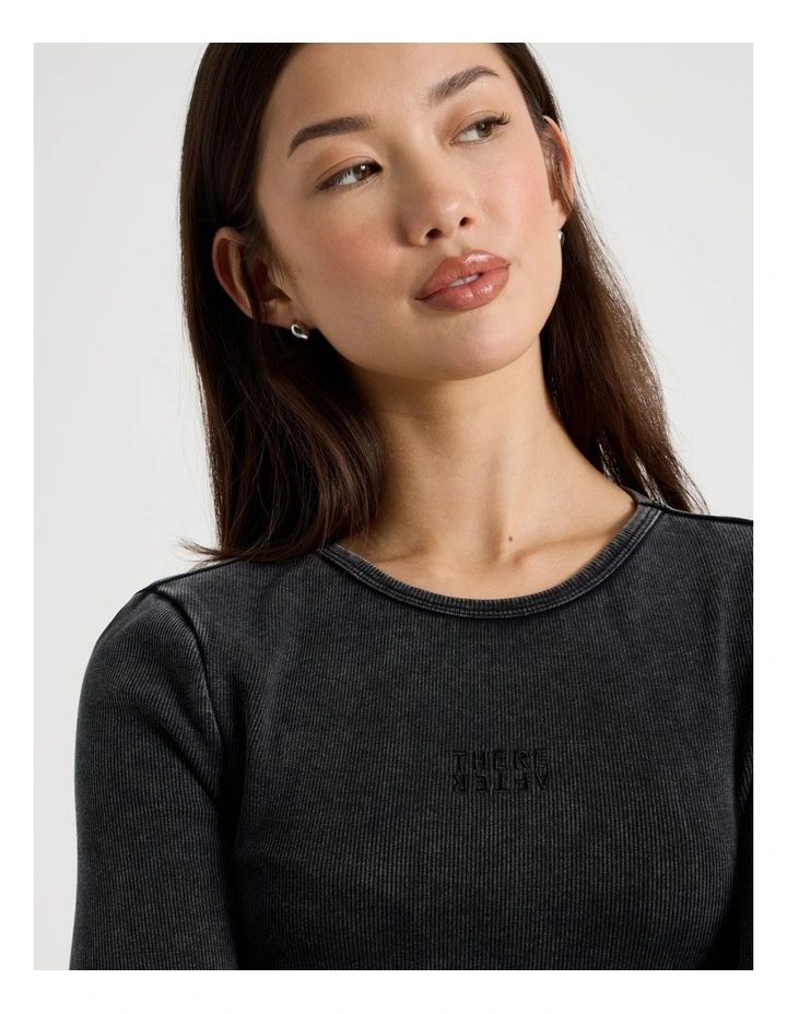 Washed Long Sleeve Rib Tee in Jet Black image 7
