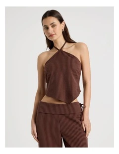Hanky Halter Top in Sepia and Potpourri Pink Stripe