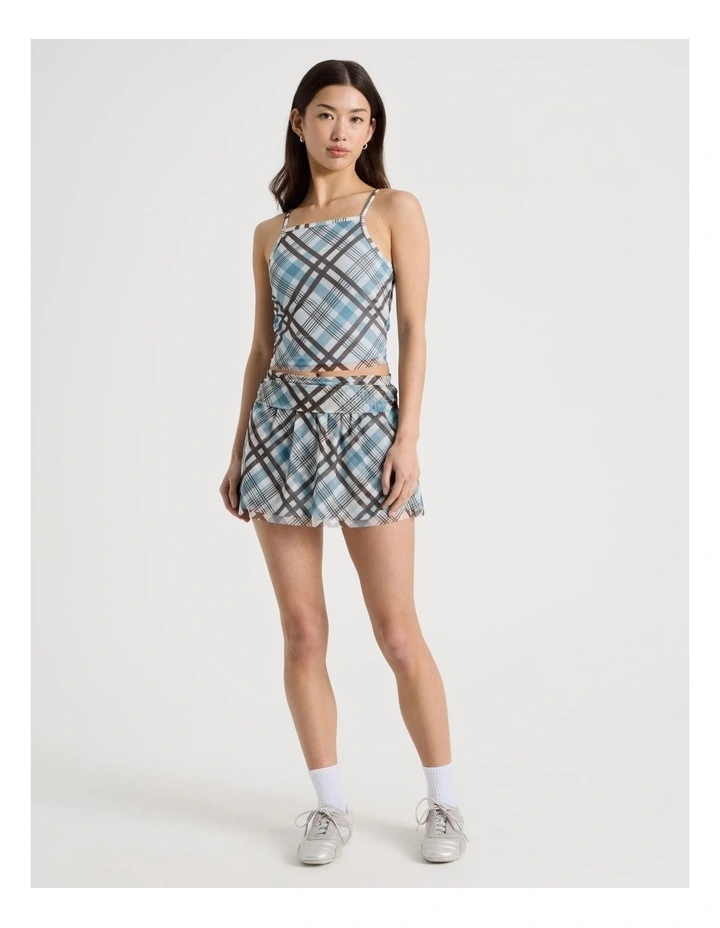 Mesh Singlet Top in Blue and Chocolate Check image 2