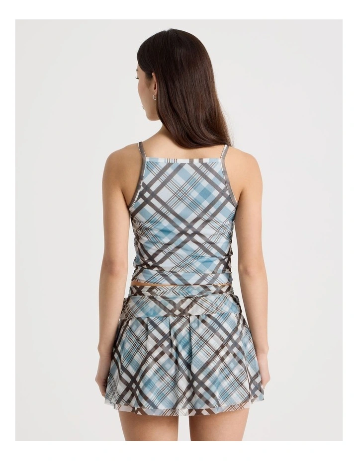 Mesh Singlet Top in Blue and Chocolate Check image 5
