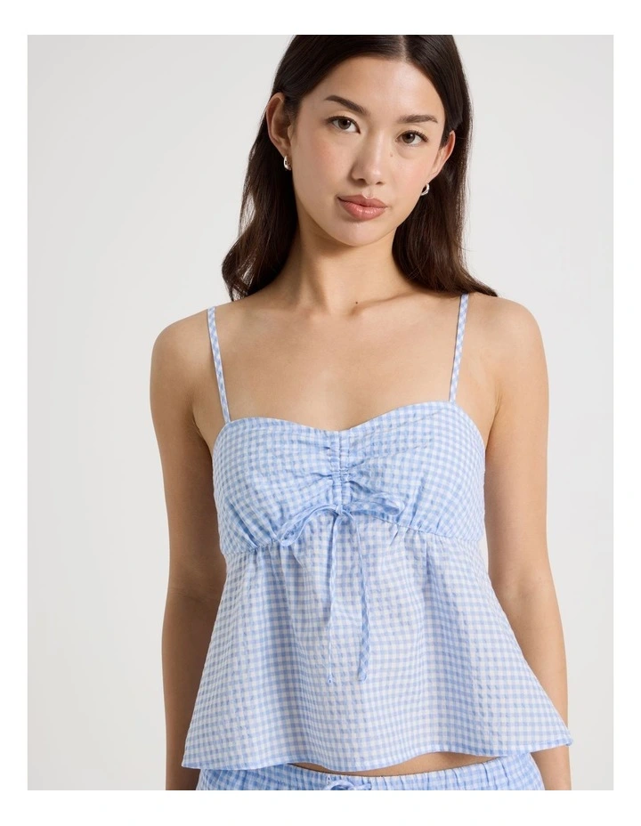 Ruched Front Camisole in Blue Gingham image 2