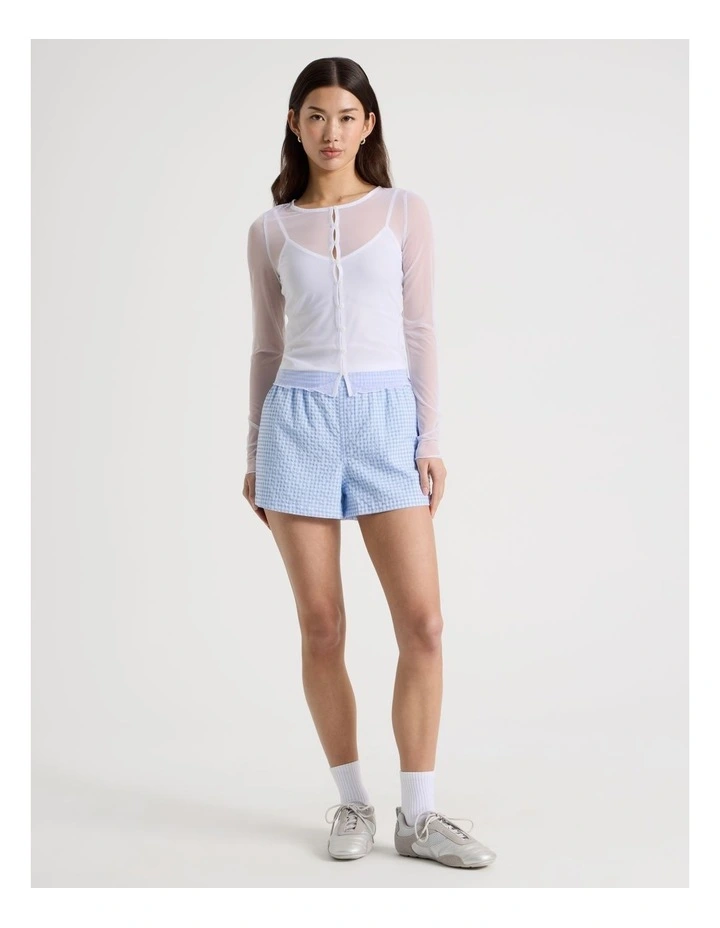 Long Sleeve Mesh Button Through in Snow White image 1