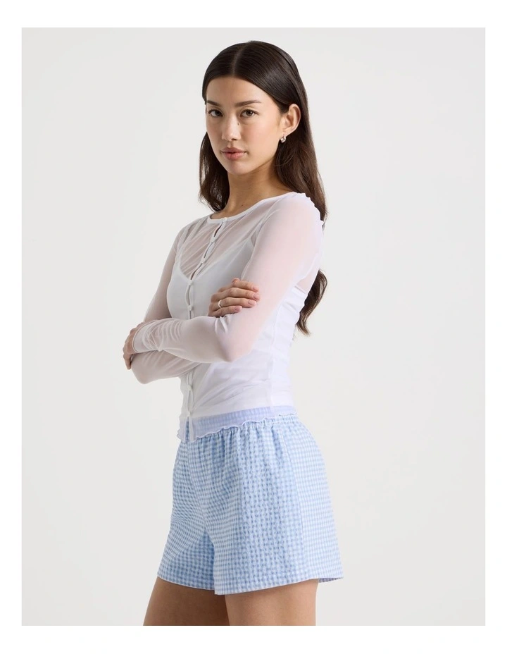 Long Sleeve Mesh Button Through in Snow White image 5