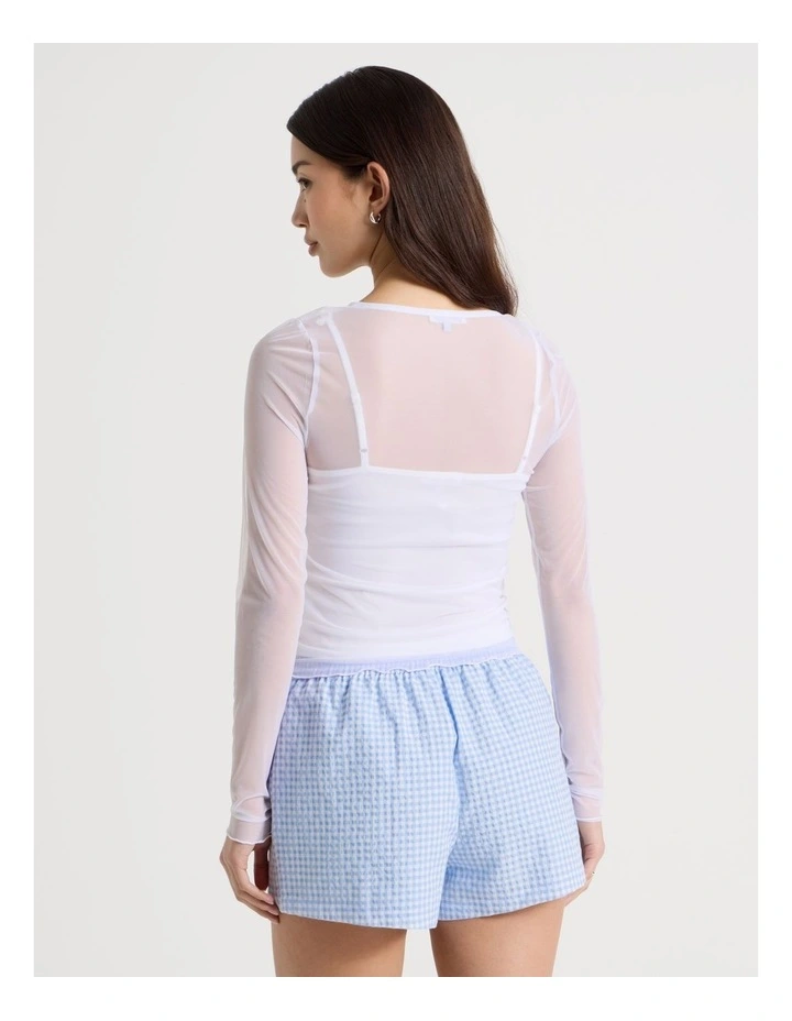 Long Sleeve Mesh Button Through in Snow White image 6