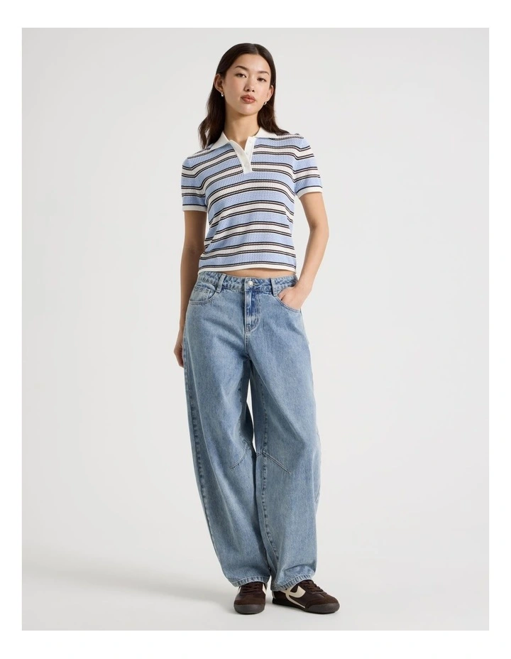 Knitted Polo in Blue Stripe image 2