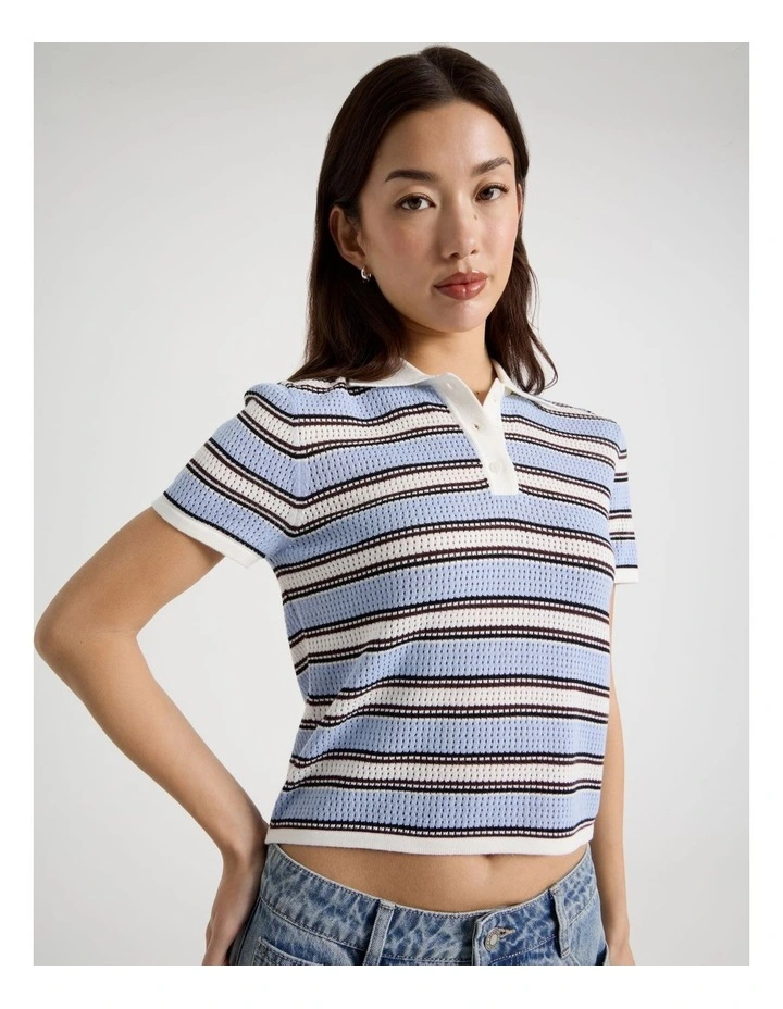 Knitted Polo in Blue Stripe image 4