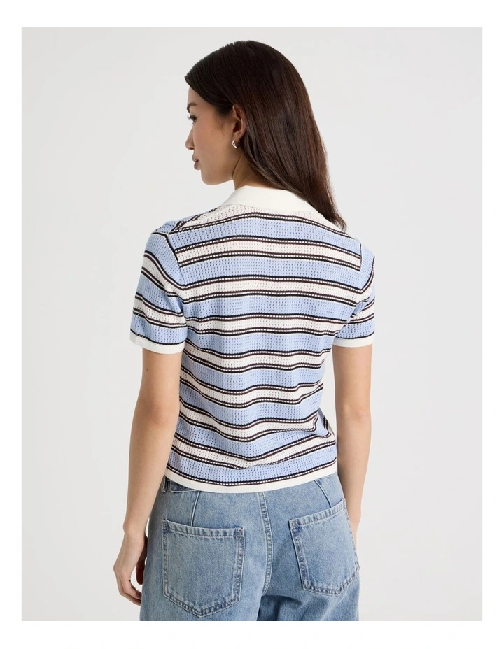 Knitted Polo in Blue Stripe image 5