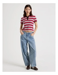 Knitted Polo in Red Stripe
