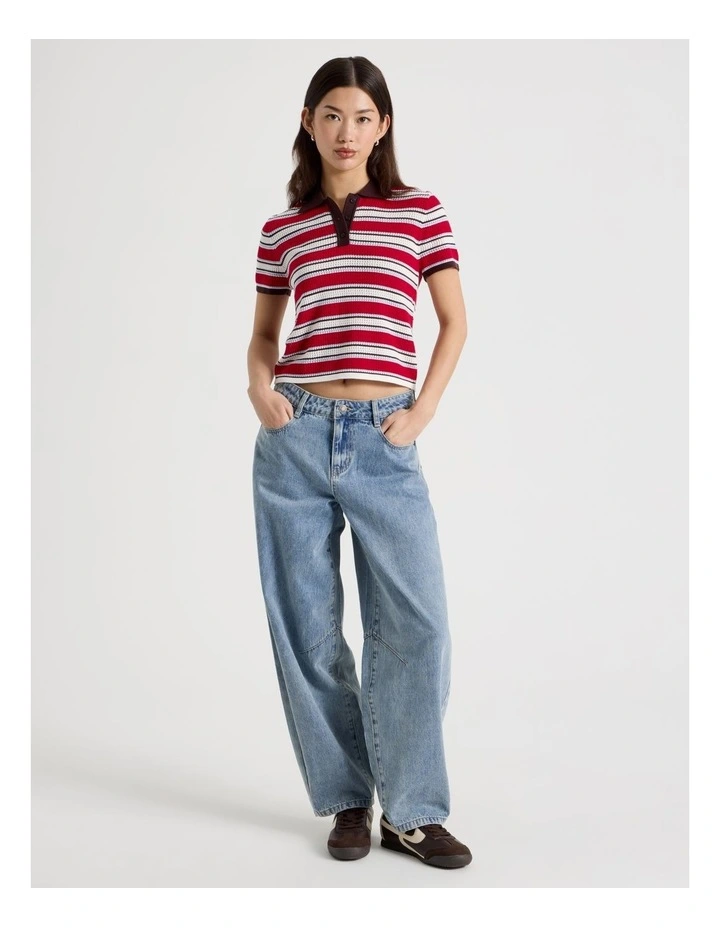 Knitted Polo in Red Stripe image 1
